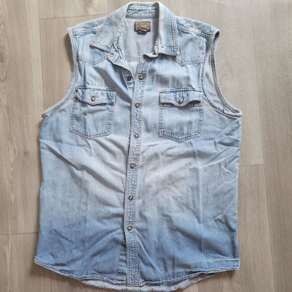 Schmidt Workwear Men's Light Blue Denim Sleeveless Vest With Button Pockets - Picture 1 of 6